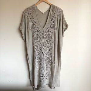 Anthropologie Linen knit lace tunic
